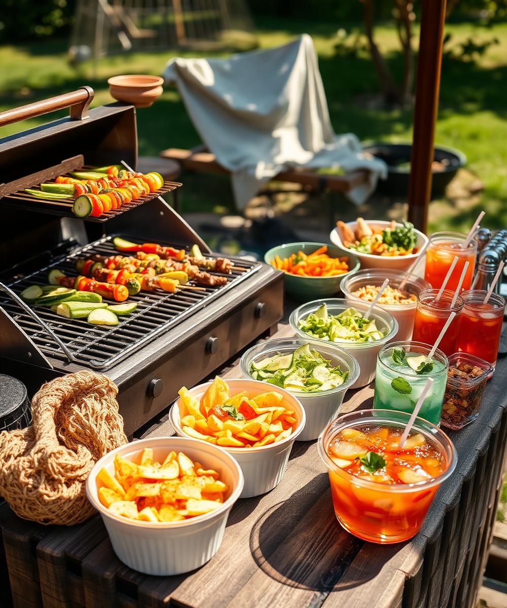 Sommerliches Catering mit Grill, Salaten und kühlen Getränken
